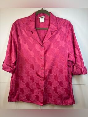 BonWorth Pink Floral Blouse Button Front Short Sleeve Size Medium